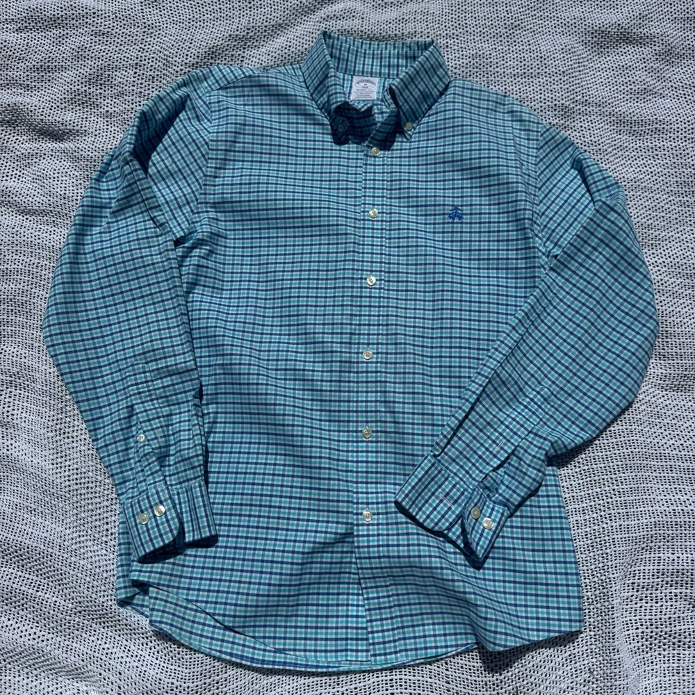 Brooks Brothers Teal Checkered Button Down Shirt